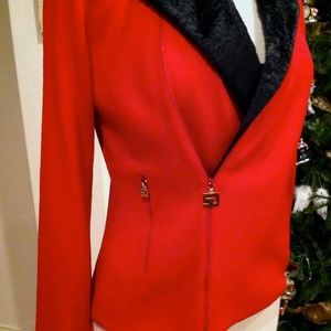 ST. JOHN KNIT JACKET w/FAUX FUR & MATCHING PANTS